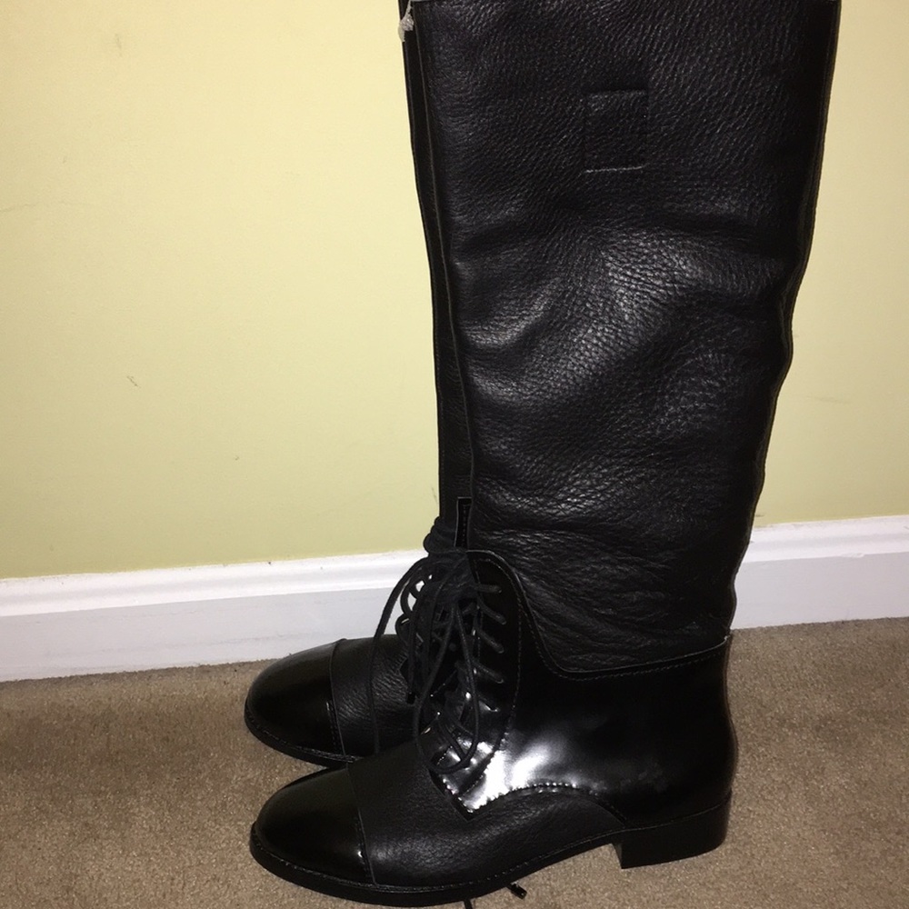 CYNTHIA VINCENT NWT real genuine leather & Patent toe knee high boots